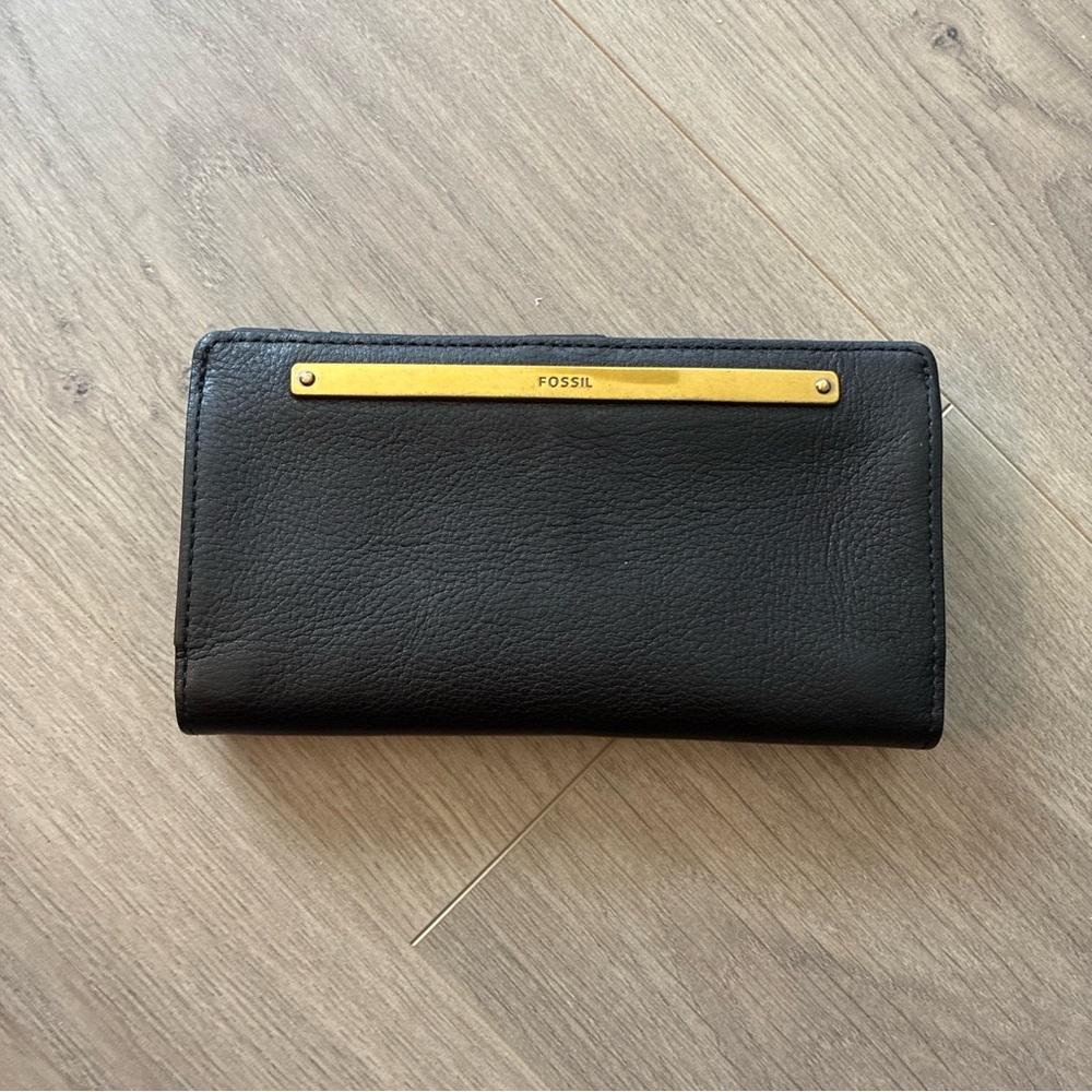 Fossil Black Wallet with Gold Zipper